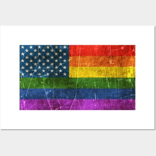 Vintage Aged and Scratched American Gay Pride Flag Posters and Art